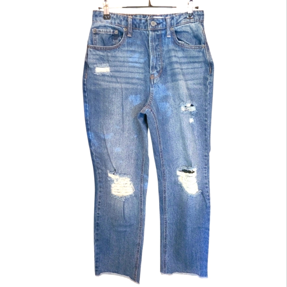 Vanilla Star Straight Leg Cropped Cotton Denim Distressed Size 7